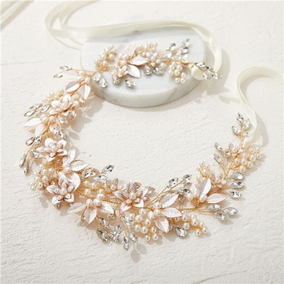 Handmade Rhinestone Wedding Headband Flower-Leaf Bridal Headpieces for Wedding main image 4